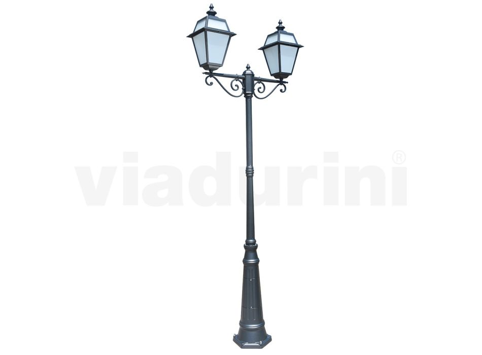 Lamppost 2 Lights Styl Vintage z aluminium i szkła Wyprodukowano we Włoszech - Vivian Viadurini