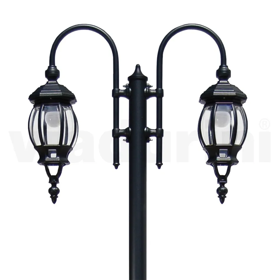 Lamppost 2 Lights Styl Vintage z szarego aluminium Wyprodukowano we Włoszech — Imperium Viadurini