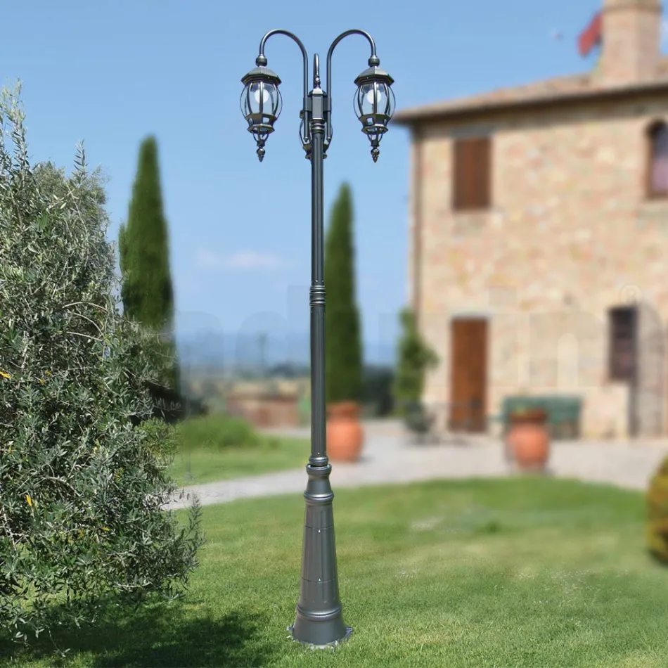 Lamppost 3 Lights Styl Vintage z antracytowego aluminium Made in Italy - Empire Viadurini