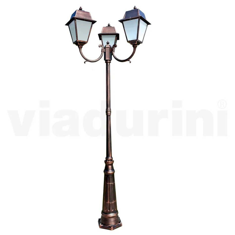 Lamppost 3 Lights Styl Vintage z aluminium i szkła Wyprodukowano we Włoszech - Dorota Viadurini