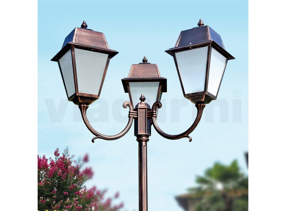 Lamppost 3 Lights Styl Vintage z aluminium i szkła Wyprodukowano we Włoszech - Dorota Viadurini