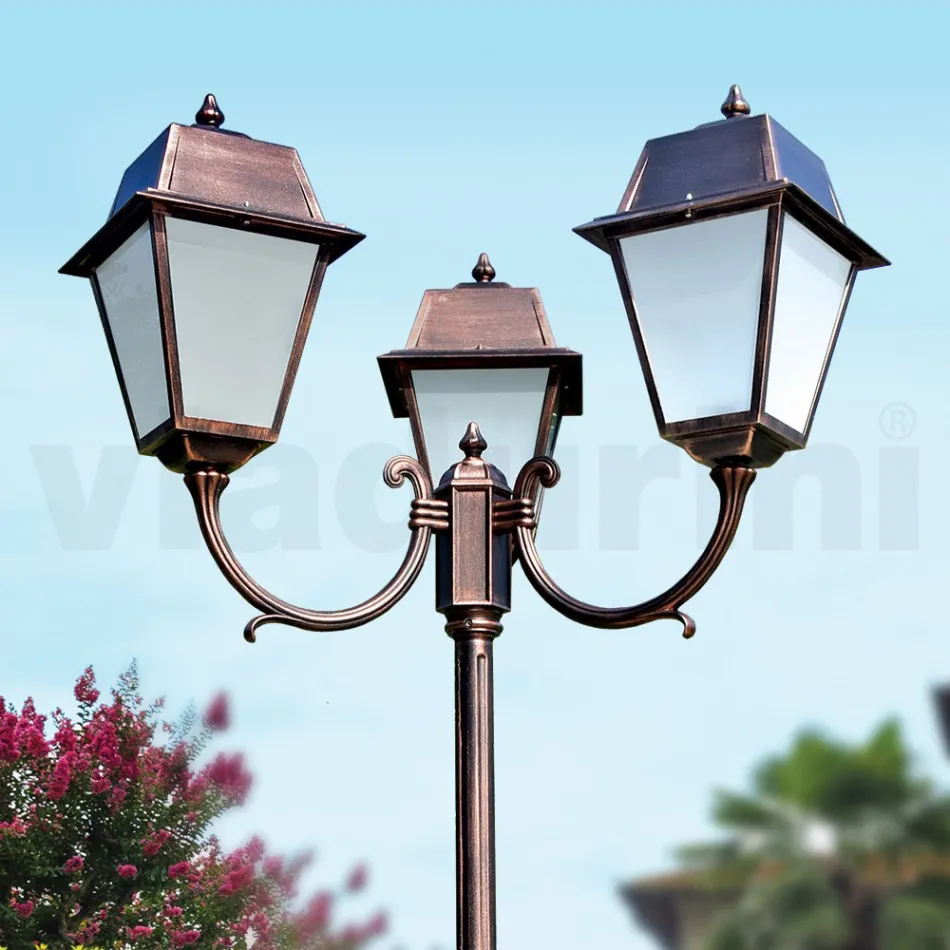 Lamppost 3 Lights Styl Vintage z aluminium i szkła Wyprodukowano we Włoszech - Dorota Viadurini