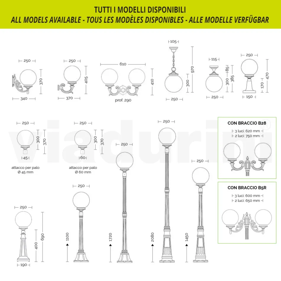 Lampa uliczna o wysokości 145 cm z czarnego akrylu i aluminium, wyprodukowana we Włoszech - Trovanero Viadurini