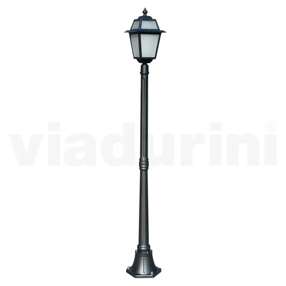 Latarnia ogrodowa o wysokości 178 cm z antracytowego aluminium i piaskowanego szkła - Elric Viadurini