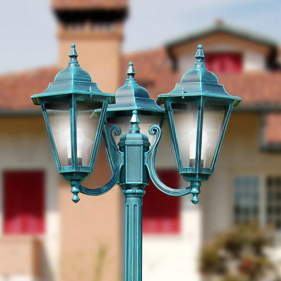 Lampa ogrodowa o wysokości 211 cm ze szkła i 5 aluminiowych wykończeń - Pinako Viadurini