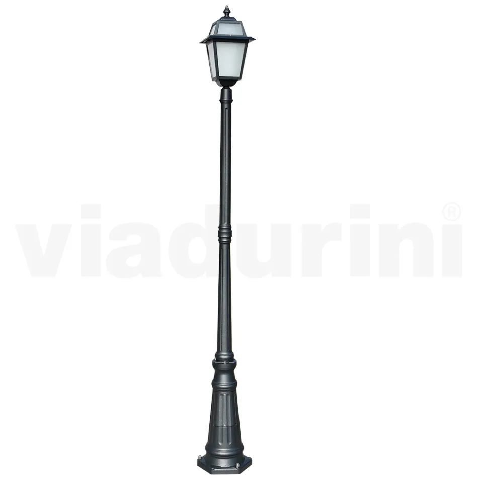Lampa ogrodowa o wysokości 214 cm z antracytowego aluminium i piaskowanego szkła - Elric Viadurini