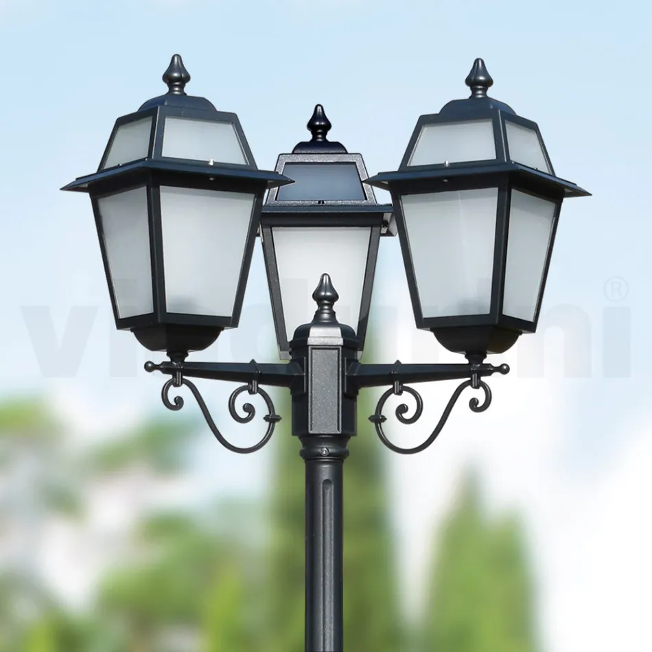 Latarnia ogrodowa o wysokości 219 cm z antracytowego aluminium i piaskowanego szkła - Elric Viadurini