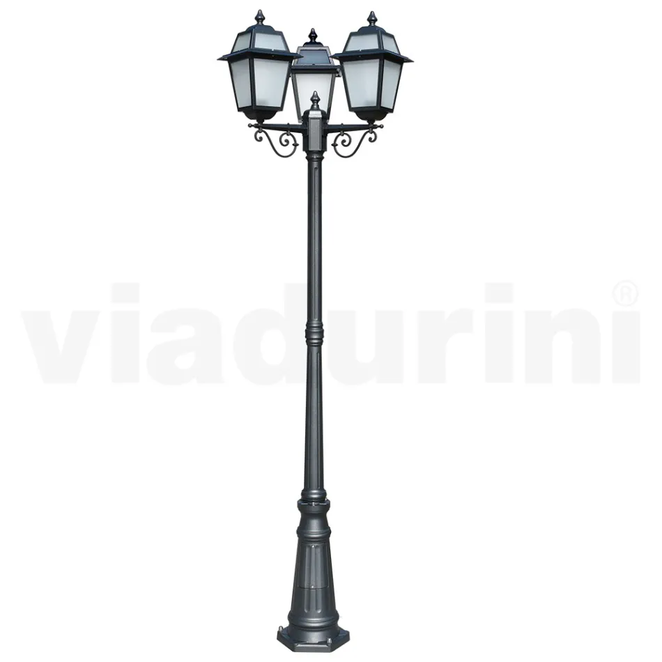 Latarnia ogrodowa o wysokości 219 cm z antracytowego aluminium i piaskowanego szkła - Elric Viadurini