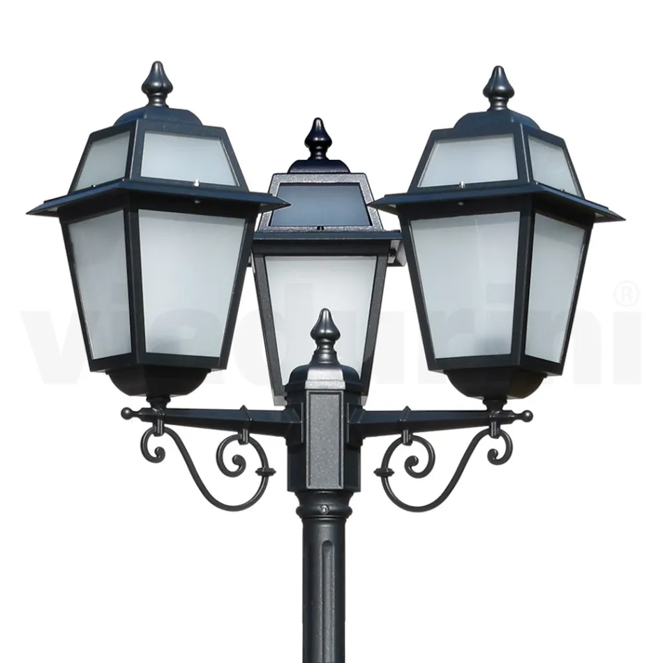 Latarnia ogrodowa o wysokości 219 cm z antracytowego aluminium i piaskowanego szkła - Elric Viadurini