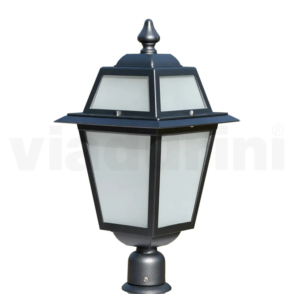 Latarnia ogrodowa o wysokości 76,5 cm z antracytowego aluminium i piaskowanego szkła - Elric Viadurini