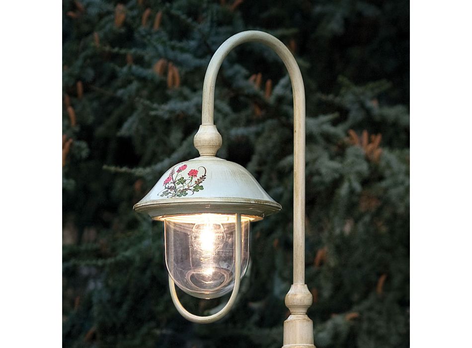 Lampa ogrodowa z ręcznie malowanego aluminium i dekoracją w kwiaty - Bari Viadurini