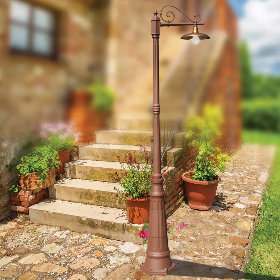 Zabytkowa lampa ogrodowa z aluminium i mosiądzu Made in Italy - Adela Viadurini