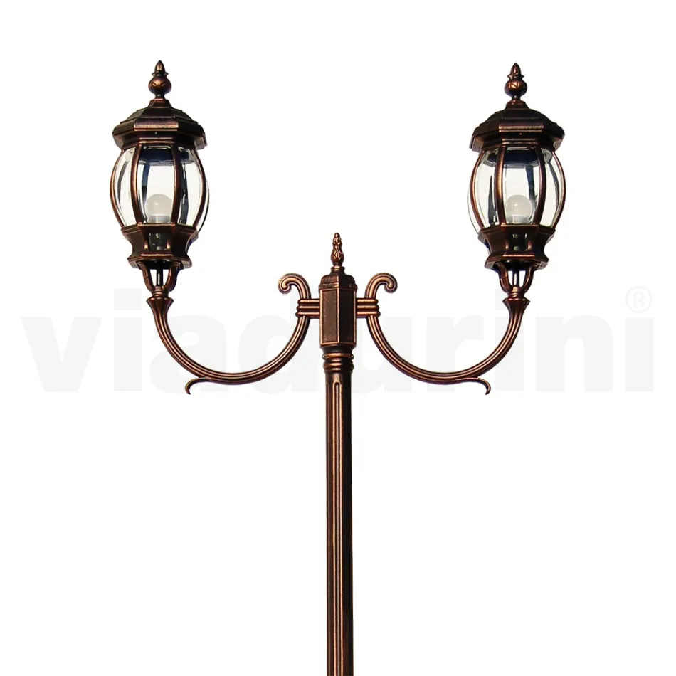 Lampa ogrodowa 2 światła w aluminiowym stylu vintage Made in Italy - Leona Viadurini