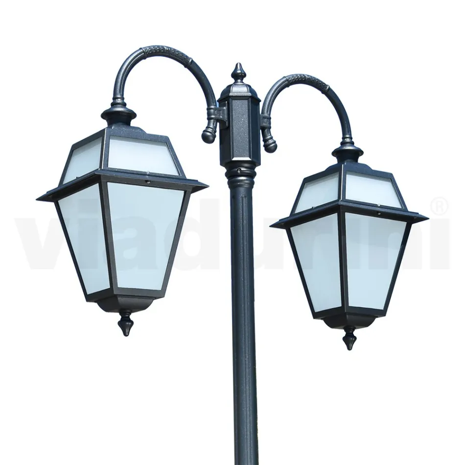 Lampa ogrodowa z 2 lampkami z aluminium i szkła Wyprodukowano we Włoszech - Vivian Viadurini