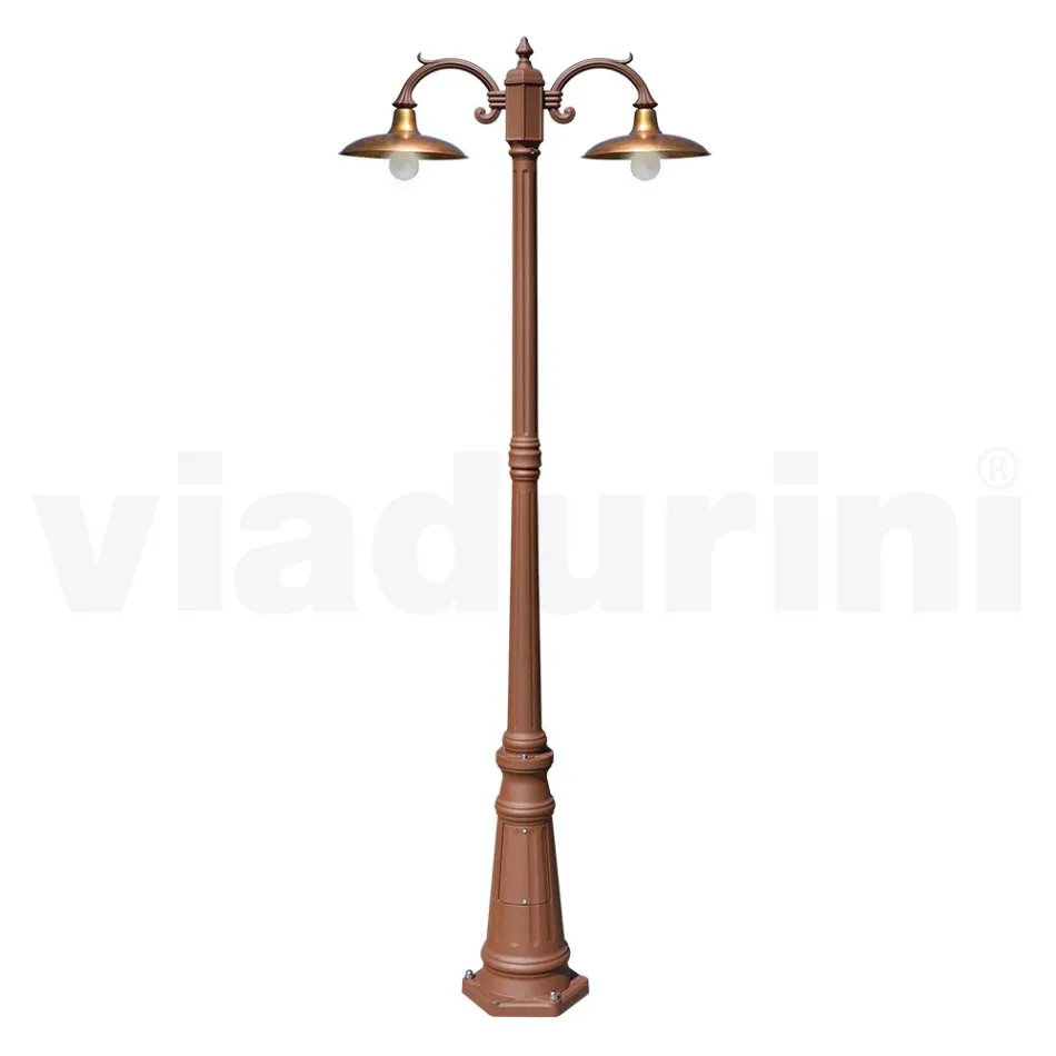 Lampa uliczna w stylu vintage 2 światła z aluminium i mosiądzu Made in Italy - Adela Viadurini