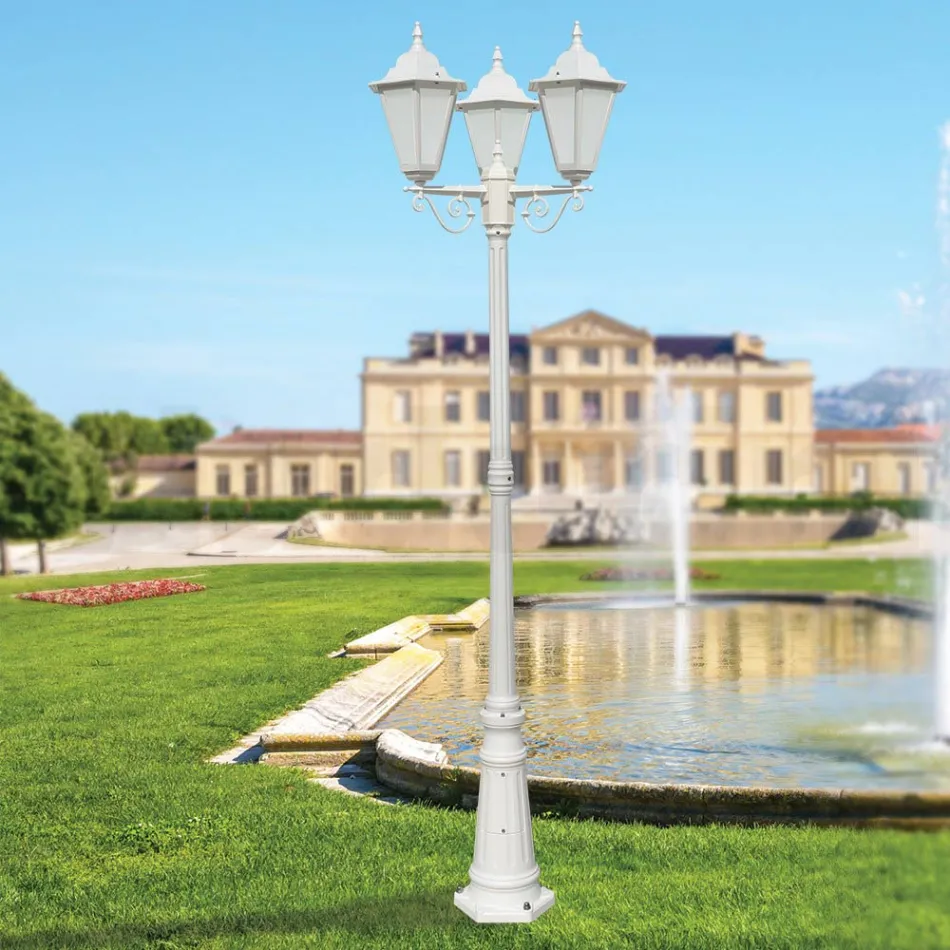 Lampa uliczna w stylu vintage 3 światła z aluminium i szkła Made in Italy - Terella Viadurini