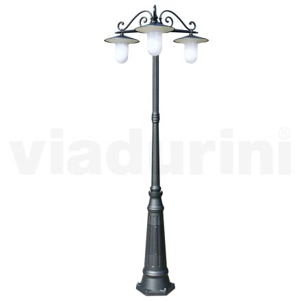 Lampa uliczna w stylu vintage z 3 lampkami z szarego aluminium Made in Italy - Belen Viadurini