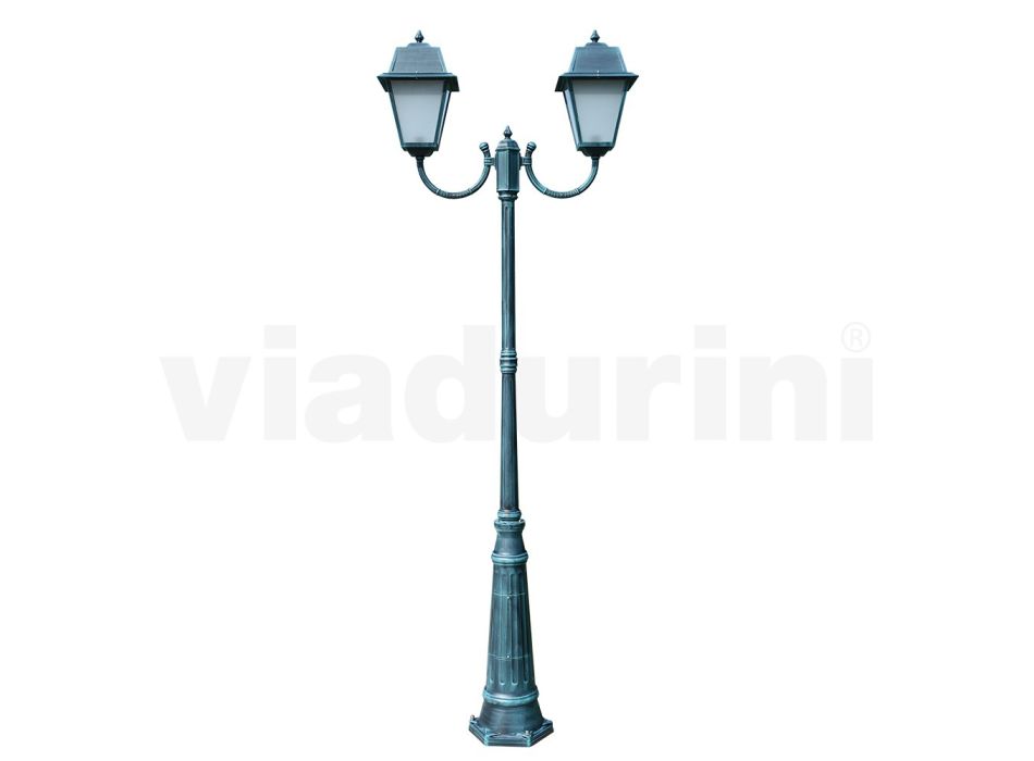 Zabytkowa latarnia z 2 lampkami z aluminium i szkła Wyprodukowano we Włoszech - Dorota Viadurini