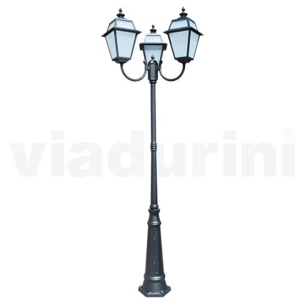 Zabytkowa latarnia z 3 lampkami z aluminium i szkła Wyprodukowano we Włoszech - Vivian Viadurini