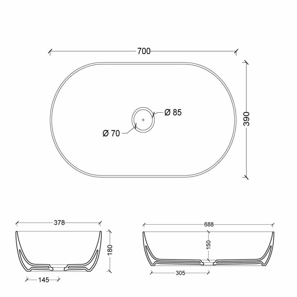 Umywalka ceramiczna 70 x 35 cm made in Italy Star, nowoczesny design Viadurini