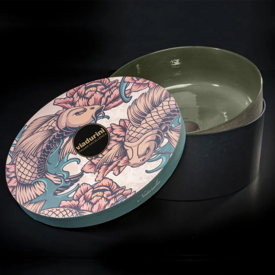 Umywalka z miską z zielonej gliny ogniotrwałej Made in Italy - Tatiana Viadurini