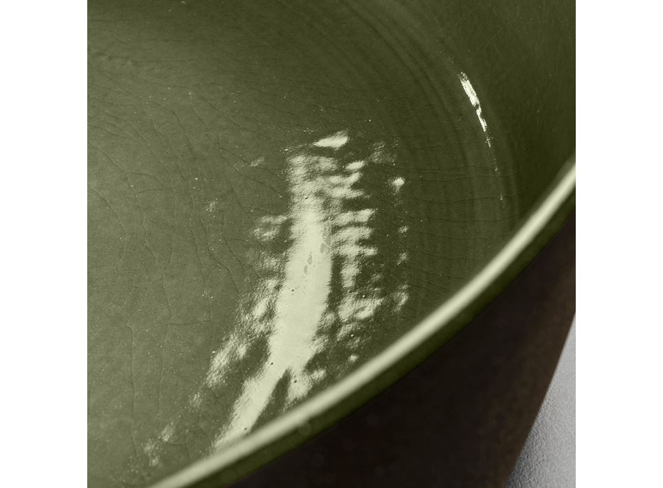 Umywalka z miską z zielonej gliny ogniotrwałej Made in Italy - Tatiana Viadurini