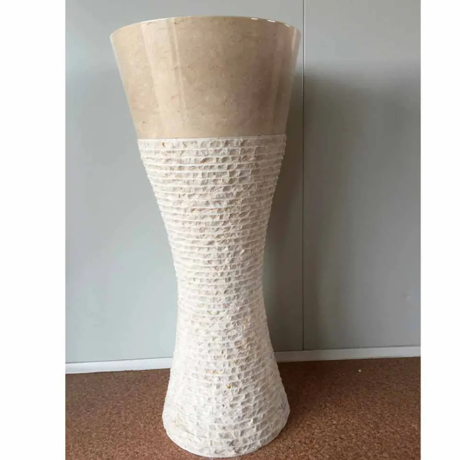 Umywalka z białą kolumną z naturalnego kamienia Iris, unikatowa Viadurini