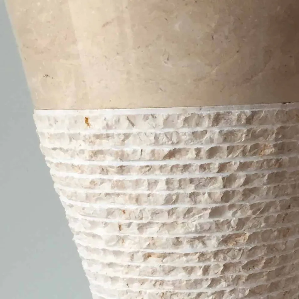 Umywalka z białą kolumną z naturalnego kamienia Iris, unikatowa Viadurini