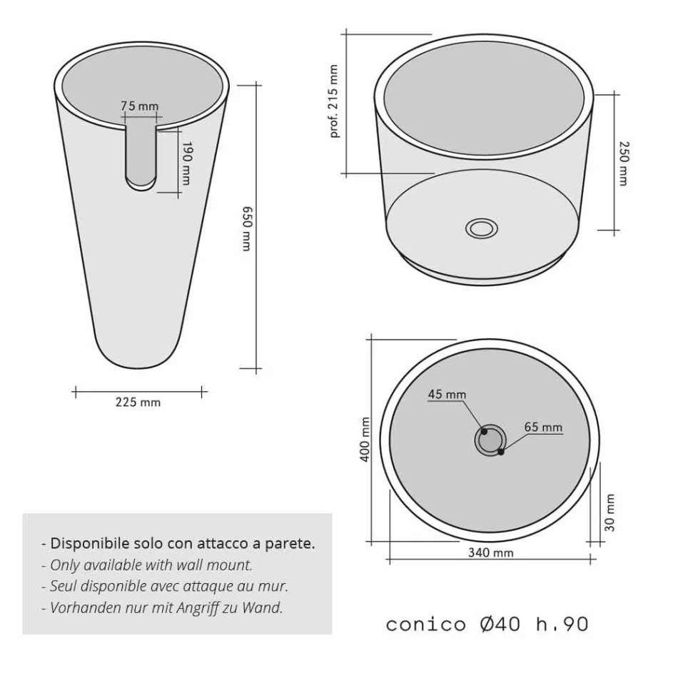 Kolumna umywalkowa Natural Black kamień stożkowy Raja Viadurini