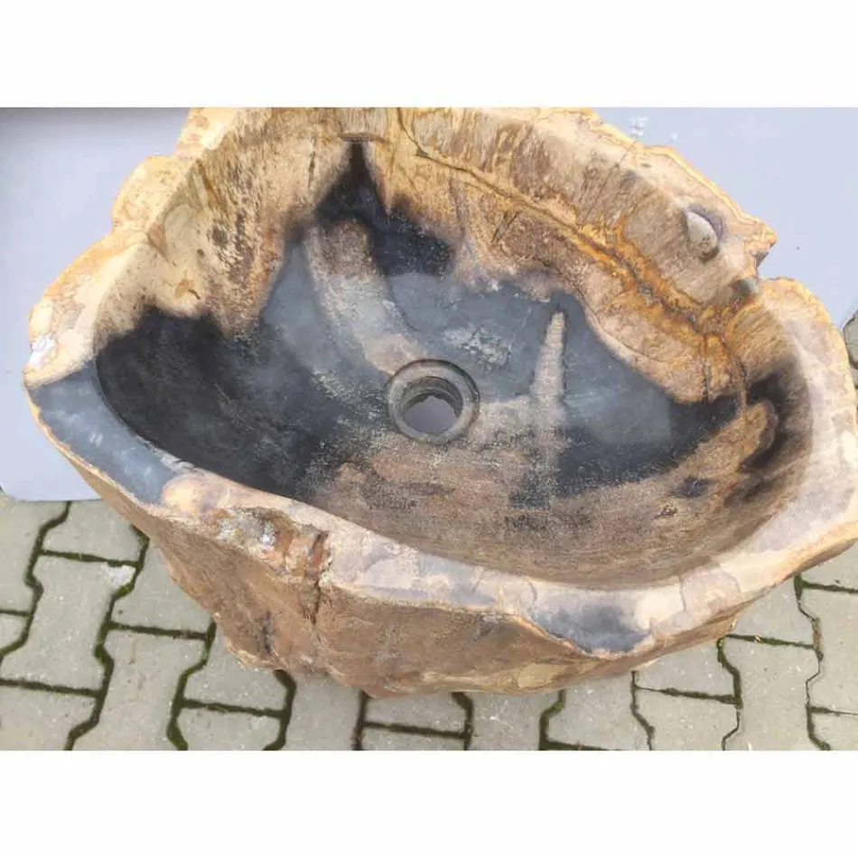 Zlewozmywak cokołowy design w kolorze Ley z naturalnego kamienia, ręcznie robiony Viadurini