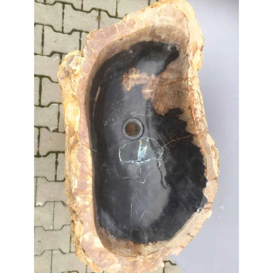 Zlewozmywak cokołowy design w kolorze Ley z naturalnego kamienia, ręcznie robiony Viadurini