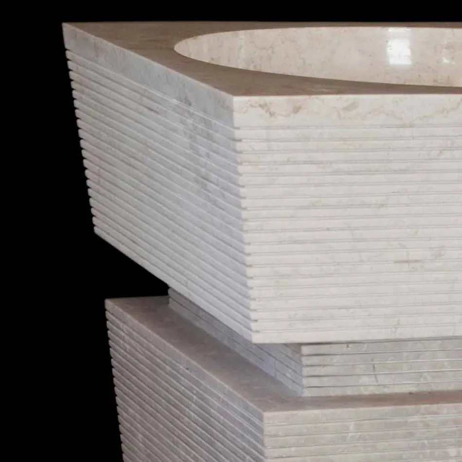 Umywalka nablatowa naturalnie Sire białego kamienia, ręcznie Viadurini