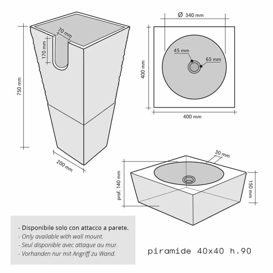 Umywalka Kolumna Piramida kamienia naturalnego Beżowy Nias Viadurini