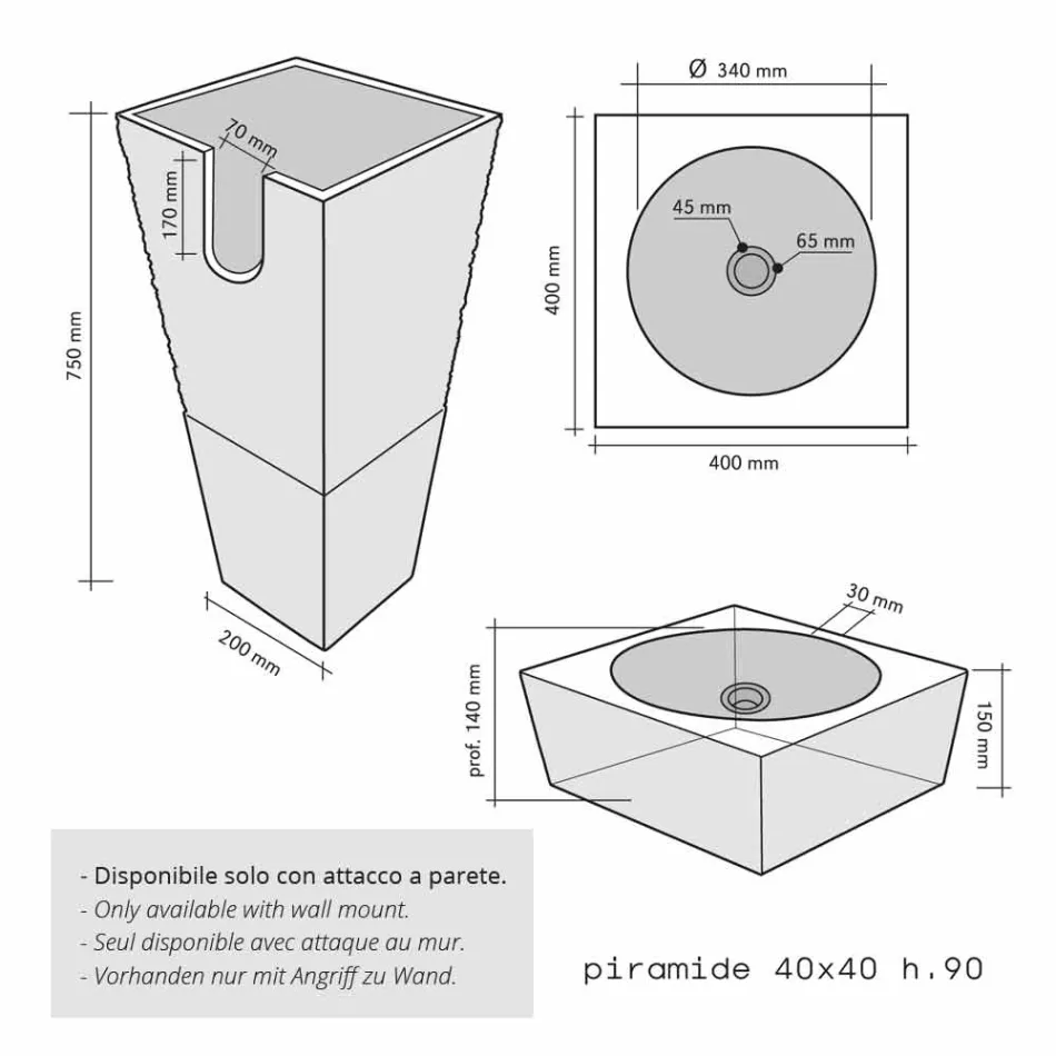 Umywalka Kolumna Piramida kamienia naturalnego Czarny Nias Viadurini