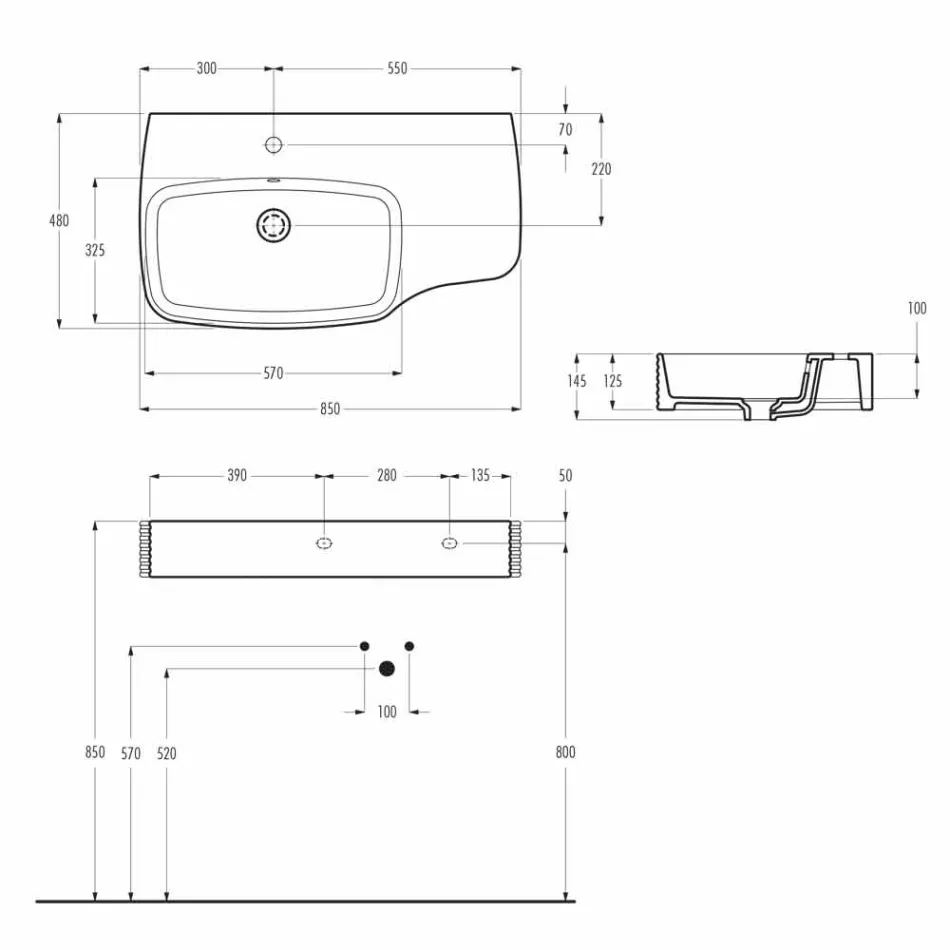 Nowoczesna ceramiczna umywalka ścienna wykonana we Włoszech, Hamlet Viadurini