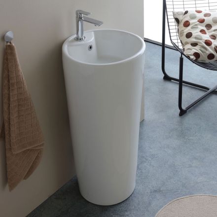 Wolnostojąca okrągła biała ceramiczna nowoczesna umywalka - Papavero Viadurini