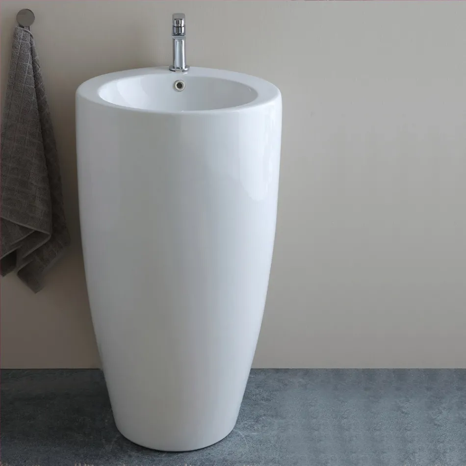 Wolnostojąca okrągła ceramiczna umywalka o nowoczesnym designie - Papavero Viadurini