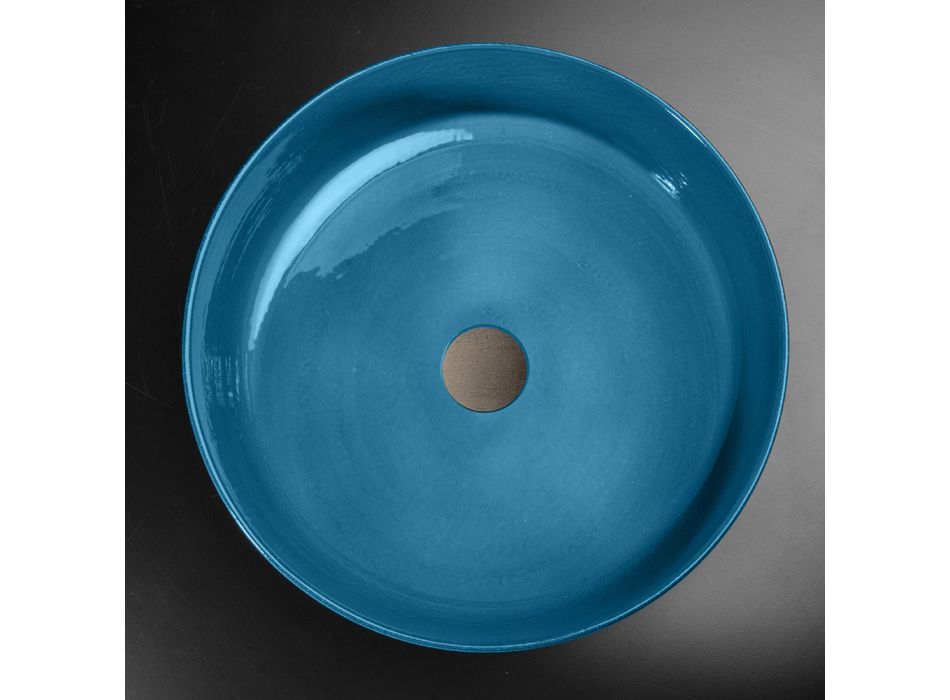 Niebieska umywalka nablatowa z gliny ogniotrwałej - Tatiana Viadurini