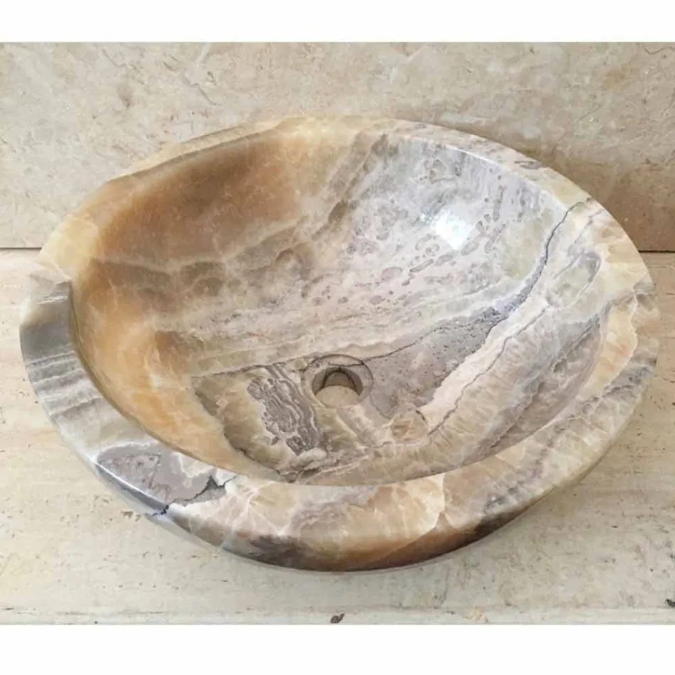Umywalka nablatowa w naturalnym onyksowym kamieniu Ana, ręcznie robiona Viadurini