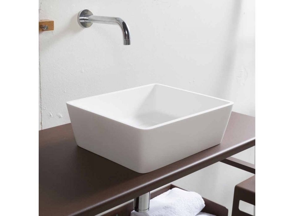 Umywalka łazienkowa nablatowa biała z ukrytym odpływem - Sider Viadurini