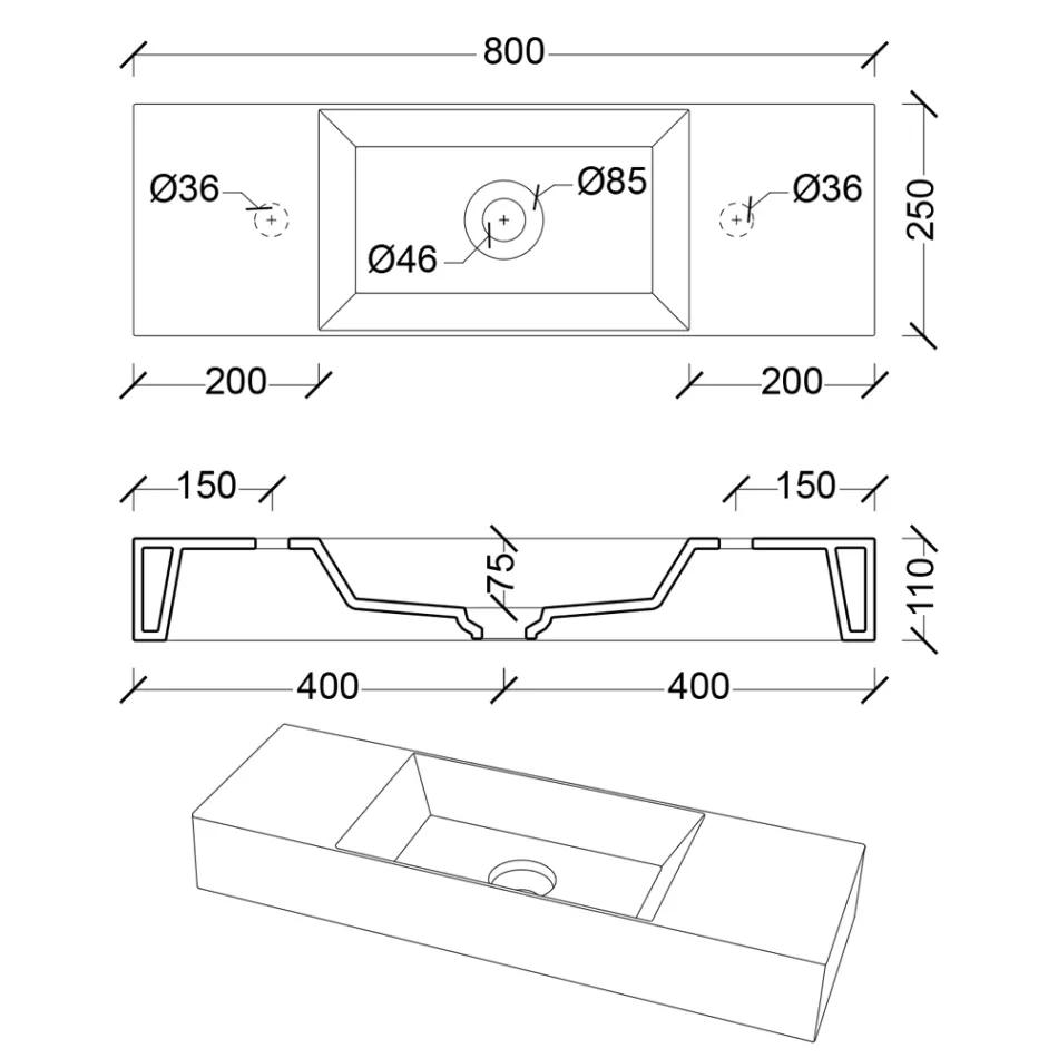 Umywalka łazienkowa nablatowa lub ścienna z ceramiki Made in Italy - Act Viadurini
