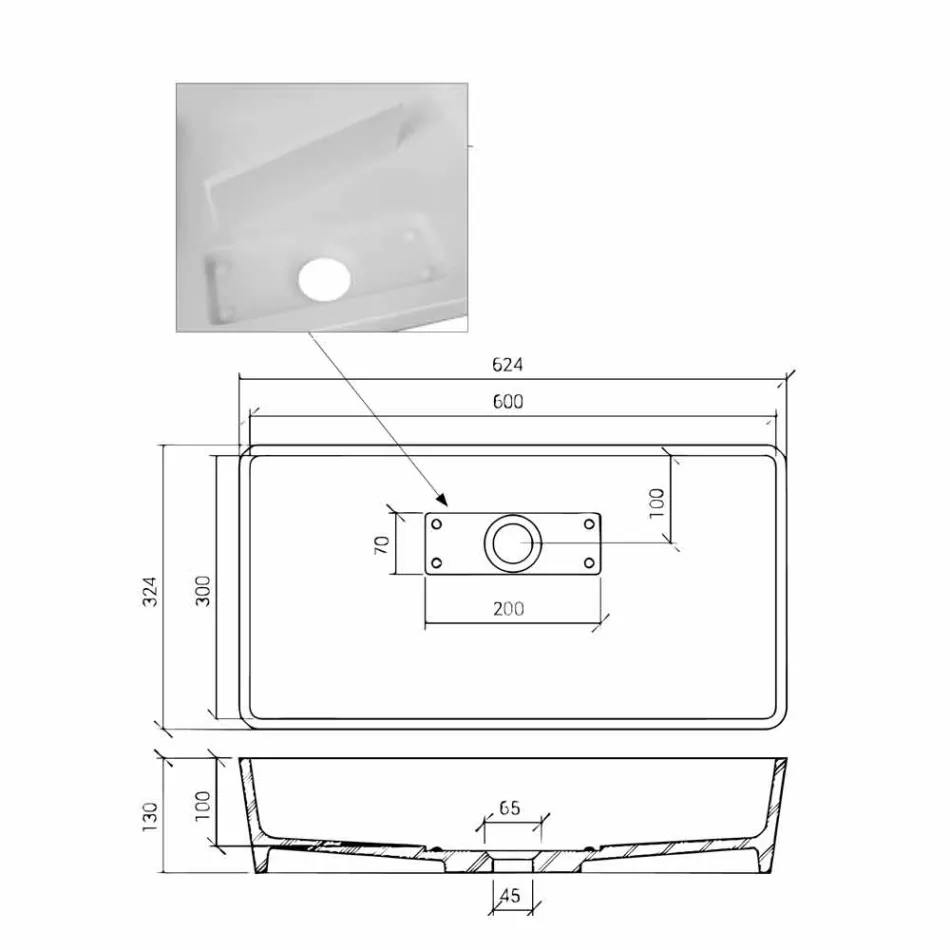 Prostokątna umywalka nablatowa w białym wykończeniu Solid Surface - Sider Viadurini