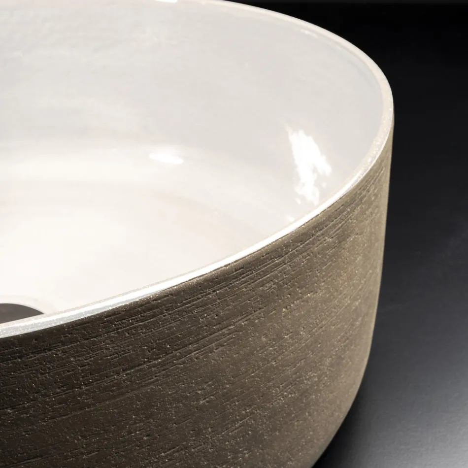 Umywalka łazienkowa w kolorze białym z gliny ogniotrwałej Made in Italy - Tatiana Viadurini