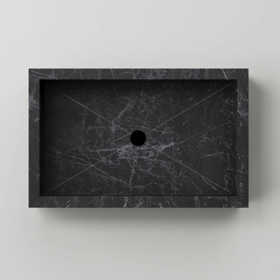 Umywalka łazienkowa z gresu porcelanowego z efektem marmuru Made in Italy - Ludmilla Viadurini