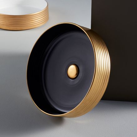 Umywalka z ręcznie toczonej kamionki porcelanowej Made in Italy - Darts Viadurini