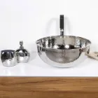 Okrągła Umywalka Nablatowa z Młotkowego Chromowanego Mosiądzu - Diament Viadurini