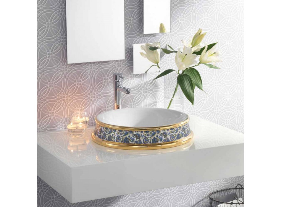 Umywalka w łazience z częściowo wpuszczoną gliną i złotem wykonana we Włoszech, Manilo Viadurini