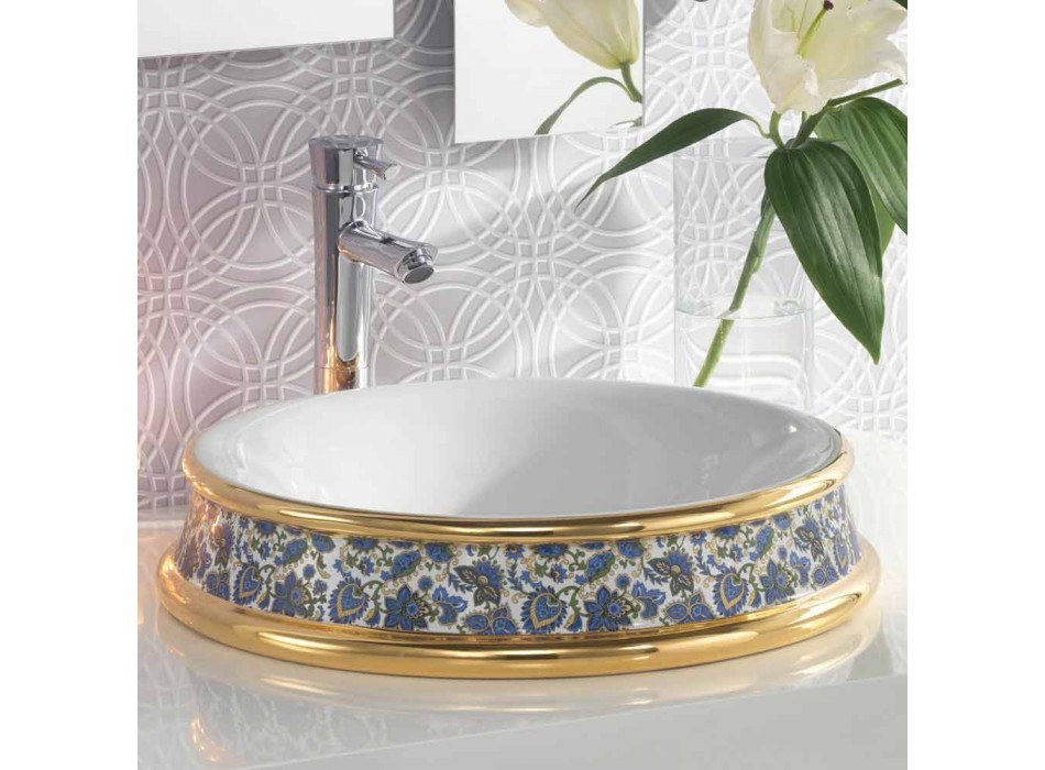 Umywalka w łazience z częściowo wpuszczoną gliną i złotem wykonana we Włoszech, Manilo Viadurini