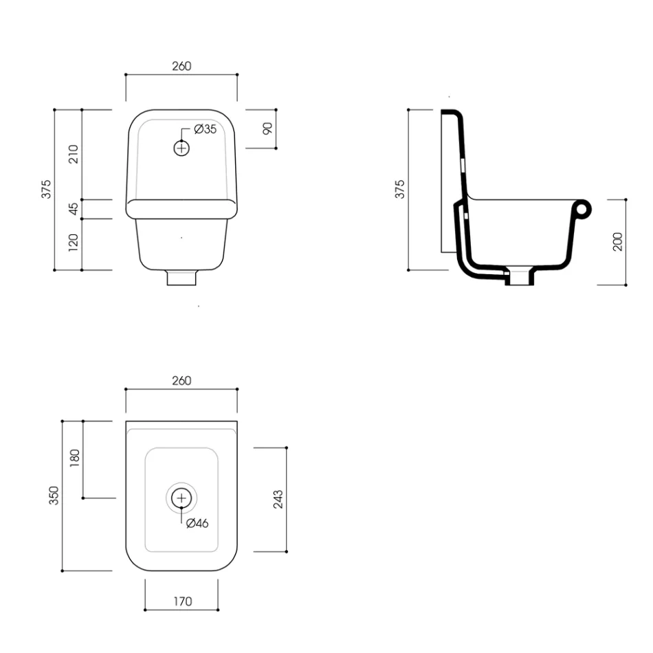 Umywalka wisząca ceramiczna w stylu vintage 26 cm - Jordan Viadurini
