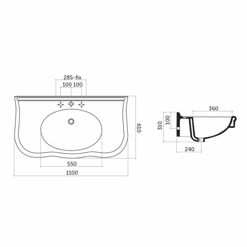 Umywalka z nogami lub bez ceramiki L 110cm, Design Avise Viadurini